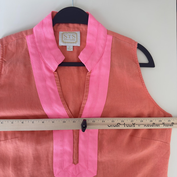 Sail To Sable Linen Dress XL Linen Classic Tunic Resort Coastal Coral Sleeveless - Picture 11 of 12